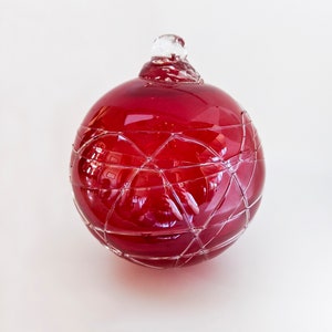 Iridescent Red Glass Blown Glass Christmas Ornament, 4&quot; Blown Glass Friendship Ornament