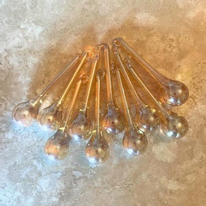 Iridescent Gold Champagne Glass Raindrop Ornaments 3&quot; Set of 10 Gold Glass Drop Ornaments