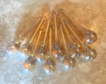 Iridescent Gold Champagne Glass Raindrop Ornaments 3&quot; Set of 10 Gold Glass Drop Ornaments