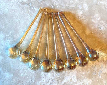 Handmade Large Iridescent Gold Champagne Raindrop Ornaments Set of 8 Elegant Christmas Ornaments