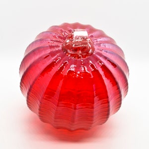 2 Sisters Artisan Glass 4 Ribbed Iridescent Red Blown Glass Ornament image 2