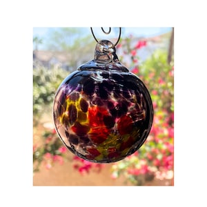 Deep Dark Purple, Red and Yellow Blown Glass Ornament - Blown Glass Friendship Ornament