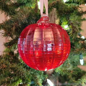 2 Sisters Artisan Glass 4 Ribbed Iridescent Red Blown Glass Ornament image 6