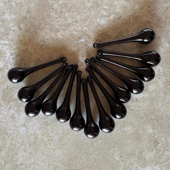 Handmade Black Glass Raindrop Ornaments, Spooky Season Fall Decor Set
