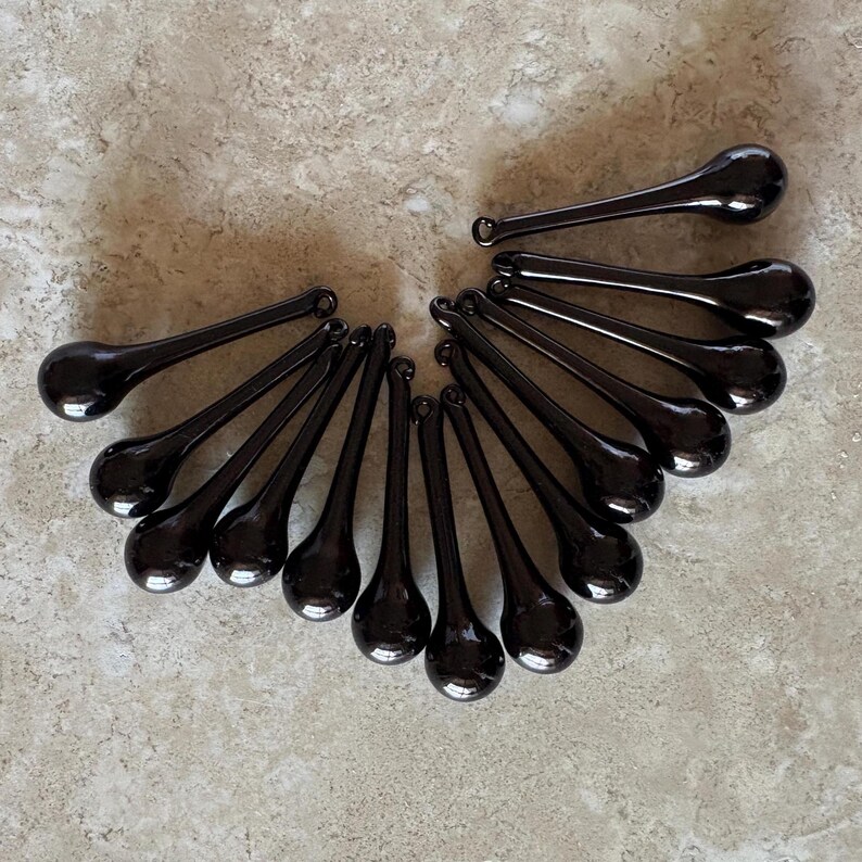 Handmade Black Glass Raindrop Ornaments 2 3/8" Set of 14