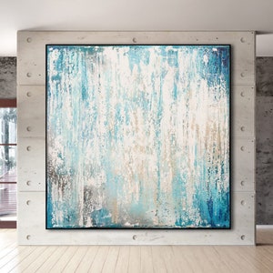 Original Abstract Art XLarge Canvas Art Large Painting Blue White Abstarct Original Painting Industrial Art Minimalist Art Custom Art Square