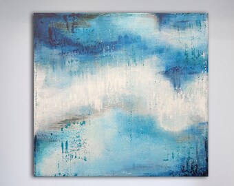 ORIGINAL ABSTRACT PAINTING XLarge Canvas Art Minimalist Painting Turquoise Blue Abstract Acrylic Painting Modern Art Industrial CustomArt