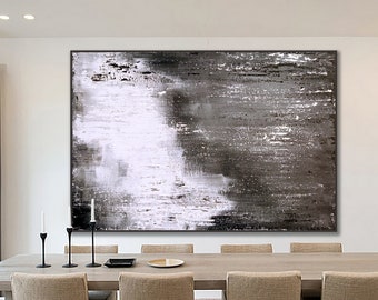 ORIGINAL ABSTRACT PAINTING Large Canvas Art Black White Abstarct Art Original Art Minimalist Art Gray Abstract Industrial Art