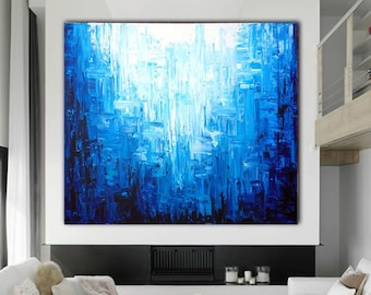 Blue Abstract Painting, Indigo Textured Canvas Art, Custom Made