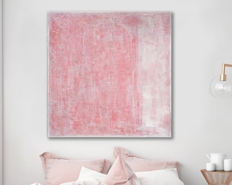 Pintura abstracta minimalista rosa, arte en lienzo texturizado, HECHO A PEDIDO