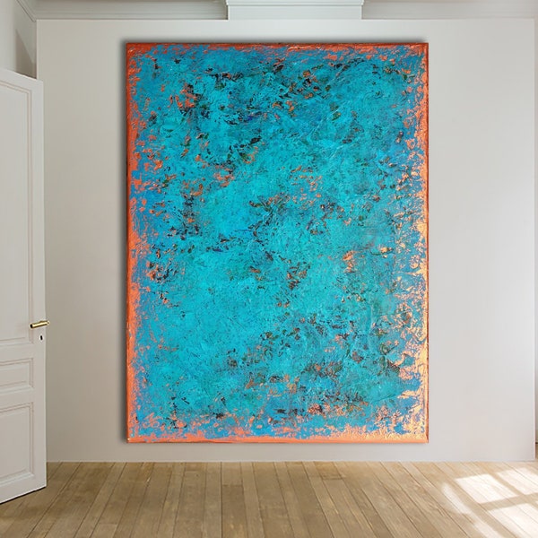 Original ABSTRACT PAINTING Custom Painting Large Canvas Art Turquoise Abstract Wall Art Minimalist Painting Industrial Art Minimalist Art