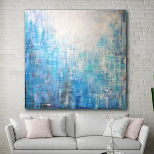 ORIGINAL Abstrakte Malerei Türkisblau Blau Große Leinwand Kunst Gemälde Abstrakte Kunst Industril Gemälde auf Leinwand