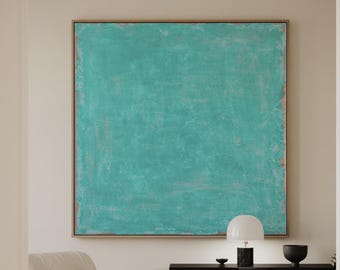 Teal Abstract Painting: Blue Green Acrylic Canvas Art