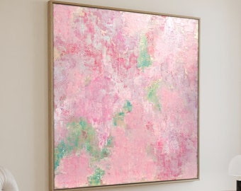 ORIGINAL PINK ABSTRACT, Minimalist Painting, Sage Green Blush Pink Abstract Acrylic Painting, Wispering Pink