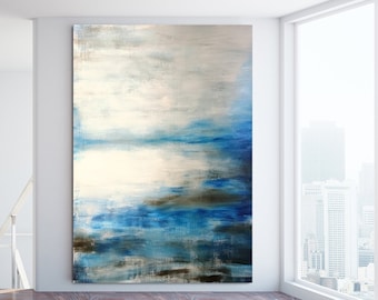 ORIGINAL ABSTARCT PAINTING XLarge Canvas Art Painting Black White Blue Gray Abstract Lanscape Original Art Abstract Seascape Custom Painting