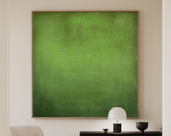 ORIGINAL GREEN ABSTRACT, Minimalist Painting, Green Yellow Abstract Acrylic Painting, Sunset