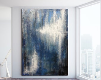 ORIGINAL TEXTURED PAINTING XLarge Canvas Art Gray Abstract Minimalist Art Blue Gray Abstract Industrial Art Oversized Painting Gray Abstract