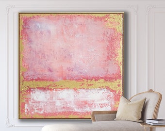 Pink Abstract Painting on Canvas, Gold Accent, Textured Art, Made to Order