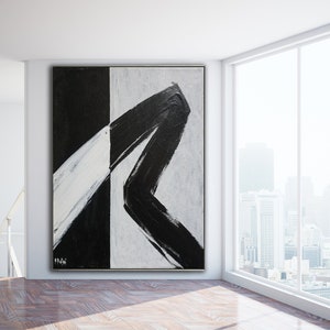 Minimalist Abstract Painting Black White Abstract Large Canvas Art Oversized Painting Gray Abstract Original Art Contemporary Minimalist Art
