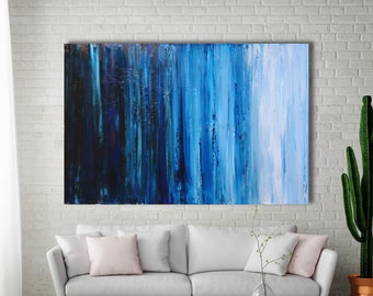 Indigo Blue Abstract Seascape Painting, Modern Canvas Art