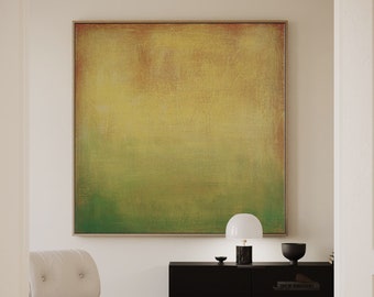 ORIGINAL GREEN ABSTRACT, Minimalist Painting, Green Yellow Abstract Acrylic Painting, Sunset