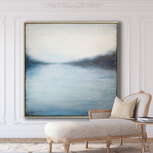 ABSTRACT SEASCAPE PAINTING XLarge Canvas Art Original Art Oversized Painting Acrylic on Canvas Indigo Abstract Blue Abstract Minimalist Art