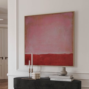 ORIGINAL PINK ABSTRACT, Minimalist Painting, Pink Red Abstract Acrylic Painting, Sunrise