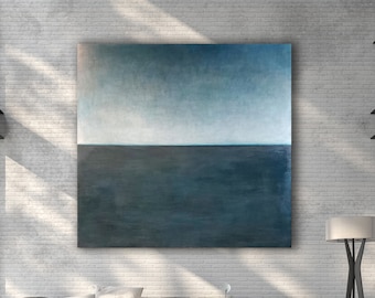 BLAUWGRIJZE ABSTRACTE zeegezicht Minimalistische kunst, originele kunst
