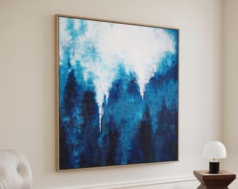 Blue Abstract Painting, Textured Canvas Art, Custom Artwork