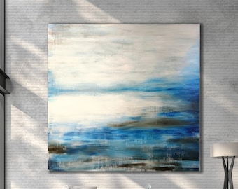 ORIGINAL ABSTARCT PAINTING XLarge Canvas Art Painting Black White Blue Gray Abstract Lanscape Original Art Abstract Seascape Custom Painting