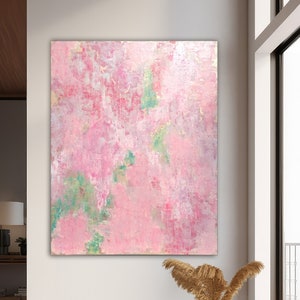 LARGE PINK ABSTRACT Art, Sage Green Blush Pink Abstract, Minimalist Painting, Acrylic Painting