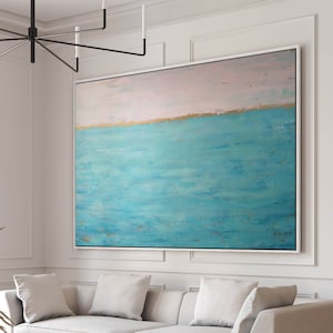 ABSTRACT SEASCAPE PAINTING Aqua Painting Blue Abstract Lanscape Modern Art Original Painting Extra Large Canvas Coastal Art Custom Painting