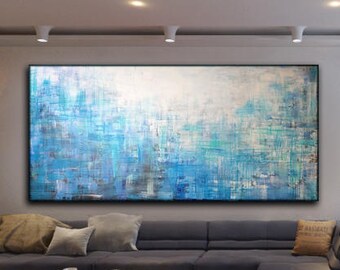 ORIGINAL ABSTRACT PAINTING XLarge Canvas Art Minimalist Painting Turquoise Blue Abstract Acrylic Painting Industrial Textured Art Custom Art