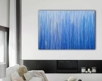 ABSTRACT PAINTING Large Canvas Art Custom Unstretched Original Painting Blue Abstarct Original Art Wall Art Oil Painting Blue Painting