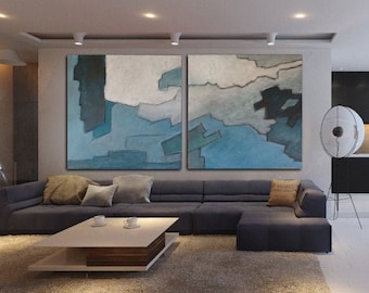 青とグレーの抽象画 青の抽象画 壁アート グレーの抽象画 キャンバス画