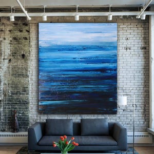 ABSTRACT PAINTING Indigo Painting Blue Abstract Seascape Modern Art Original Painting XLarge Canvas Art Abstract Landscape Wall Art Prutski image 4