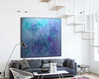 Abstract Painting Custom UnStretched Painting XLarge Canvas Art Blue Abstract Art Textutred Oil Painting Minimalist Art Teal Abstract