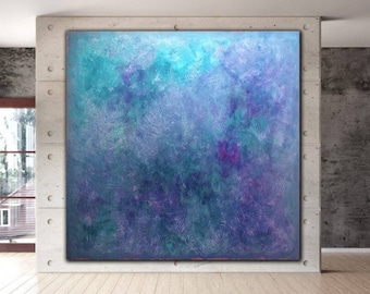 Teal Blue Abstract Painting on Canvas. Original Blue Green Painting Minimalist Art. Custom Painting.