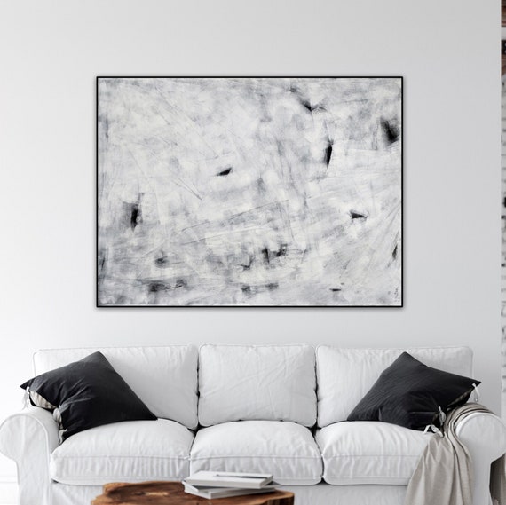 ORIGINAL BLACK WHITE Abstarct Painting, Large Gray Abstract, Minimalist Painting, Acrylic Painting