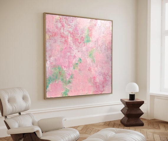 ORIGINAL PINK ABSTRACT, Minimalist Painting, Sage Green Blush Pink Abstract Acrylic Painting
