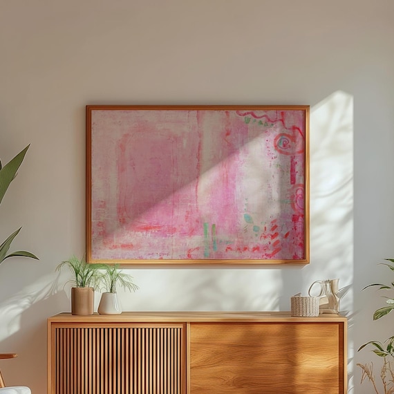 Original Abstract Painting, Textured Acrylic Art, Blush Pink Green Home Decor
