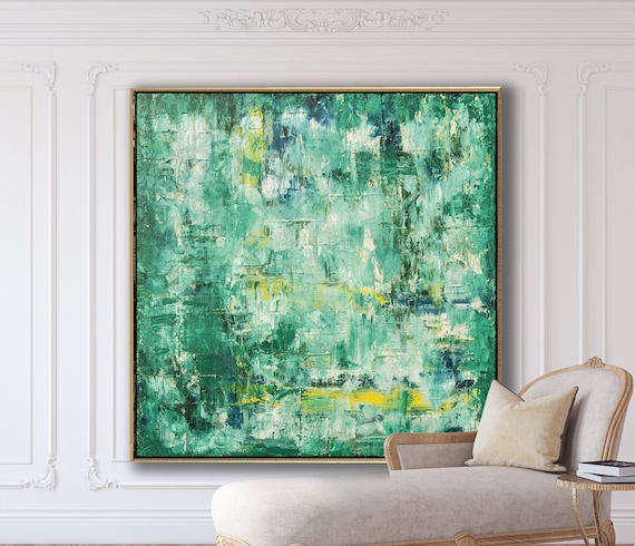 Abstract Painting XLARGE Canvas Art Original Custom Painting Green ASTRACT Art Textutred Oil Painting Minimalist Art Textured Art