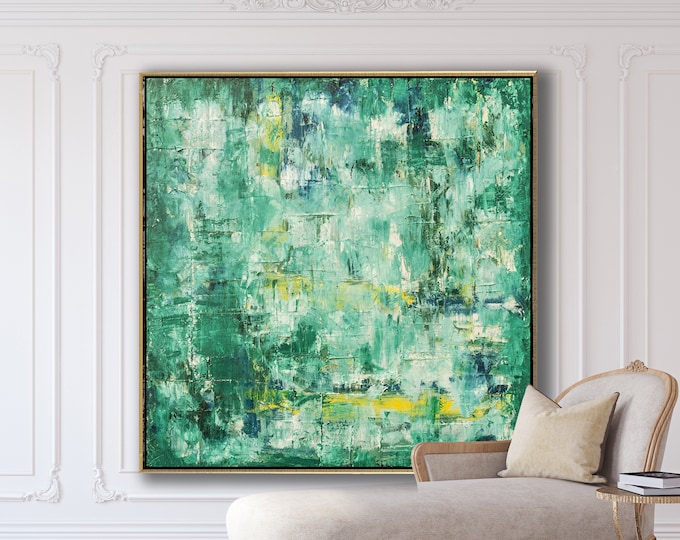 Abstract Painting XLARGE Canvas Art Original Custom Painting Green ASTRACT Art Textutred Oil Painting Minimalist Art Textured Art