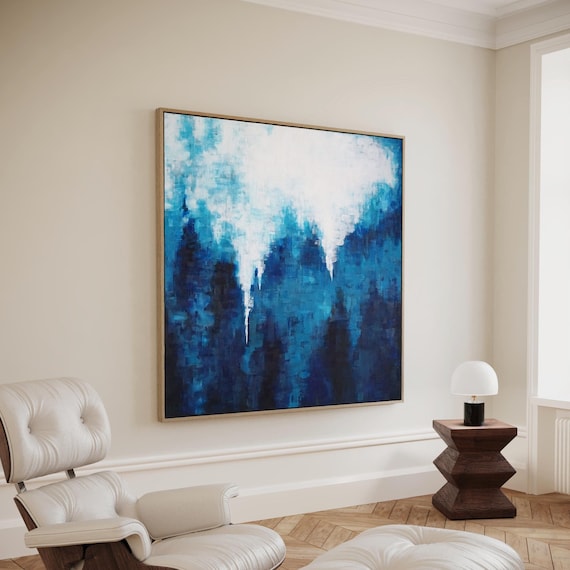 MINIMALIST BLUE ABSTRACT, Original Painting, XLarge Canvas Art,  Blue Gray Abstract, Textured Artwork, Custom Painting