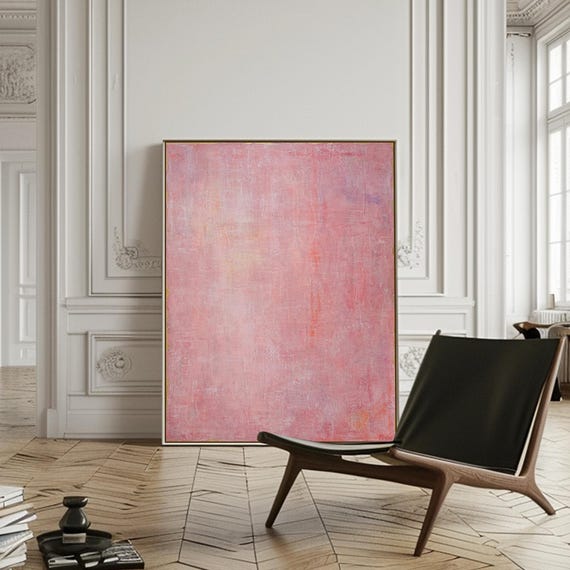 Pink Original Abstract Painting on Canvas, Textured Acrylic Art 40"x30"