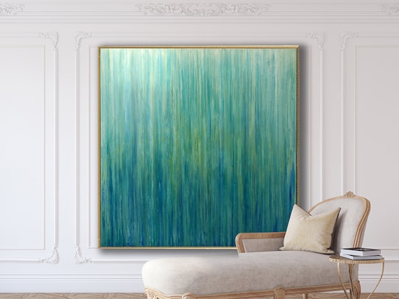 GREEN ABSTRACT PAINTING XLarge Canvas Art Teal Abstract Minimalist Art  Large Painting Blue Abstact Original Oil Painting Custom Art