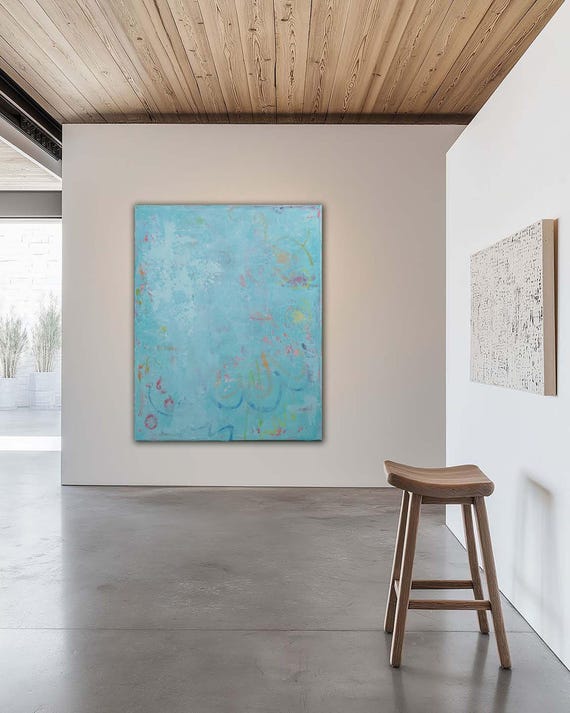 Turquoise Abstract Painting, Blue Green Aqua Art, Original Artwork, Made to Order