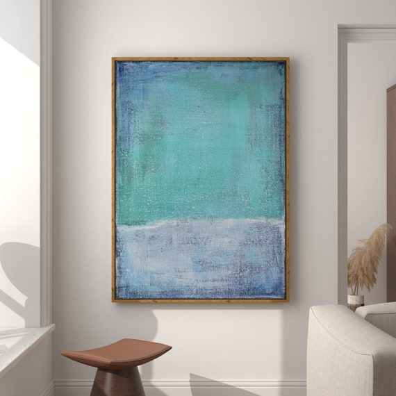 ORIGINAL BLUE GREEN Abstract, Minimalist Painting, Green Blue Abstract Seascape Acrylic Painting