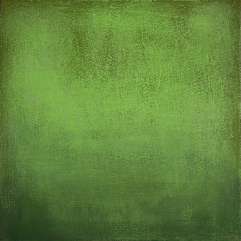 ORIGINAL GREEN ABSTRACT, Minimalist Painting, Green Yellow Abstract Acrylic Painting, Sunset image 9