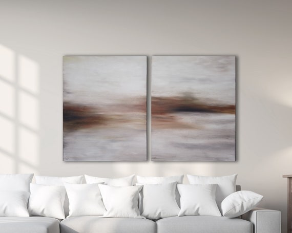 Beige original Painting DIPTYCH ORIGINAL ABSTRACT XLarge Canvas Art Set of 2 paintings Abstract Landscape Seascape